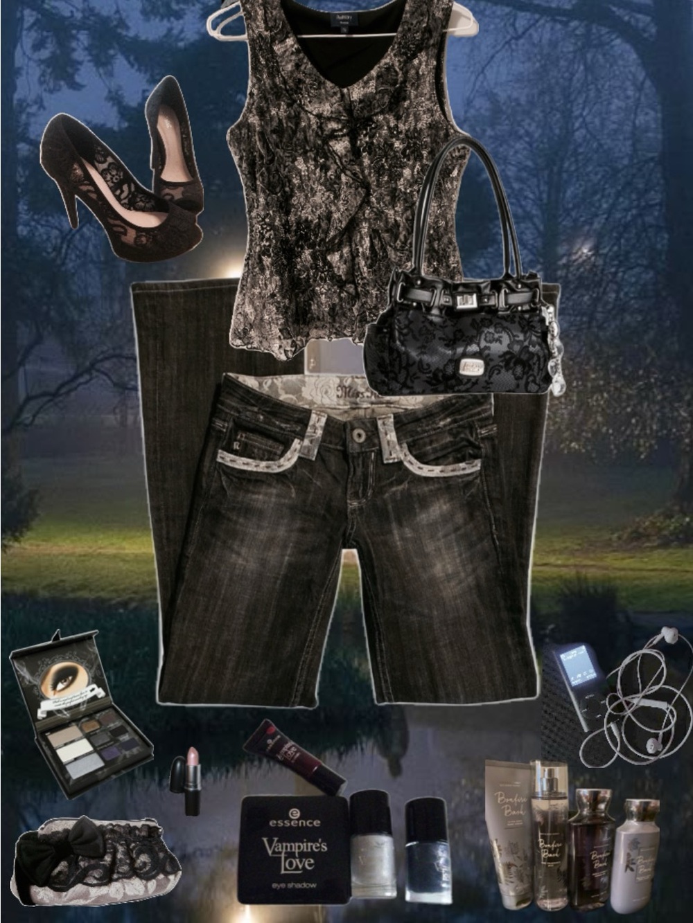 Reitmans Black & Gray Lace Ruffle Top